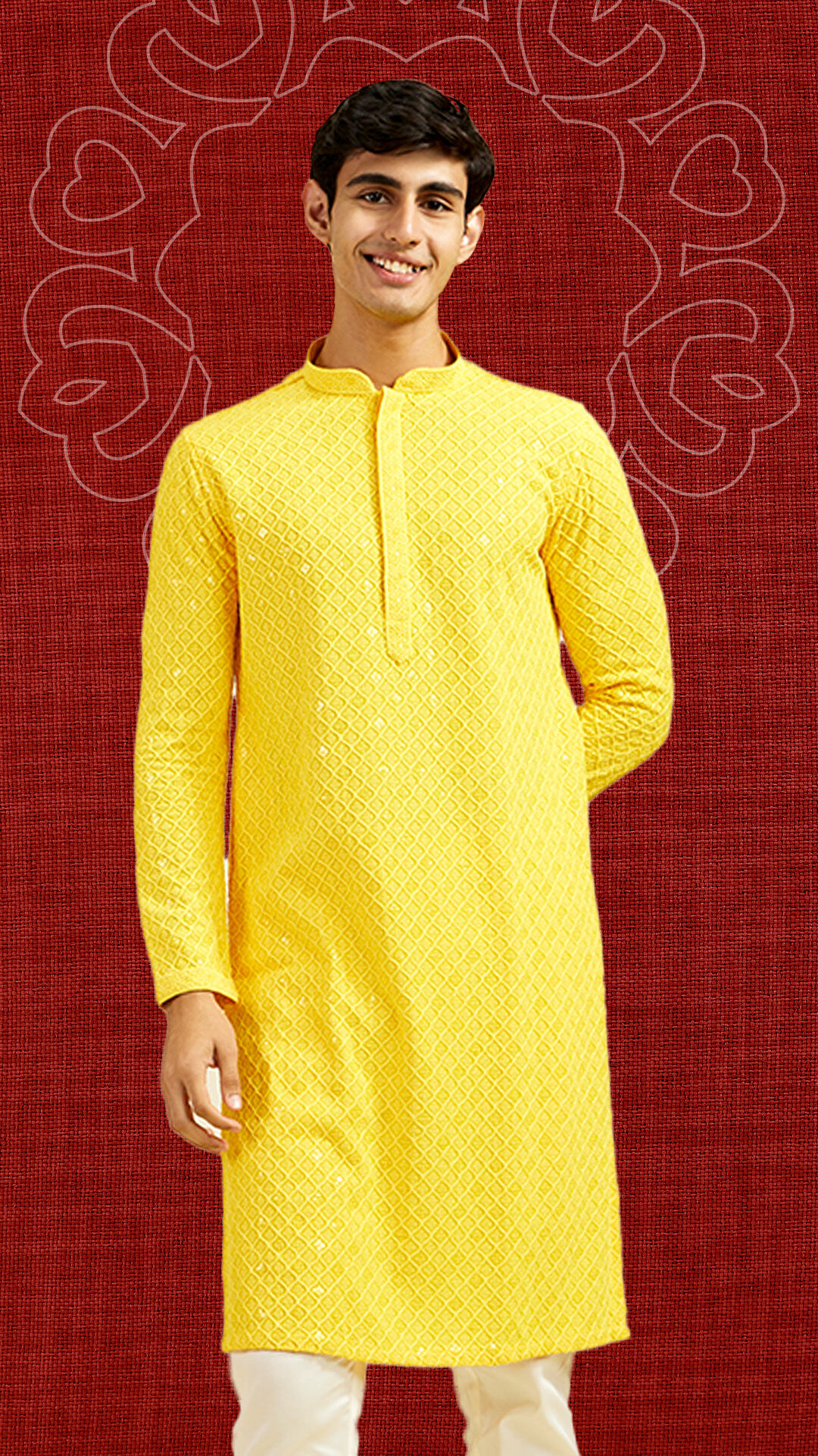 A man in yellow kurta pajama party wear
